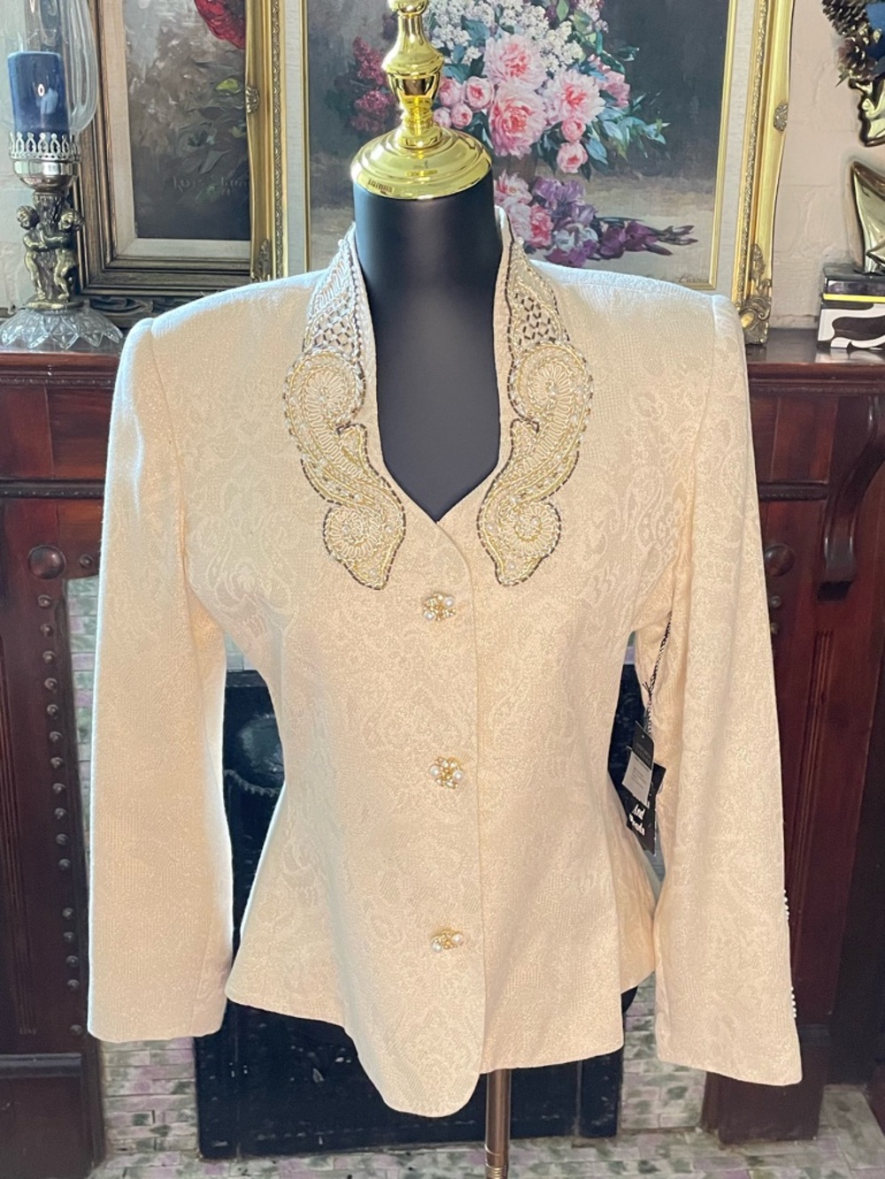Elegant Cream Embellished Women's Jacket